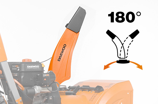 Изменение угла выброса на 180 градусов дает возможность мгновенно изменять направление и дальность выброса снега непосредственно с панели оператора.